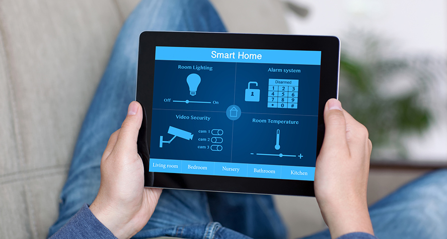 The ability to access and control security components from a mobile device is one of the top smart home trends in York. Close-up of smart home security app.
